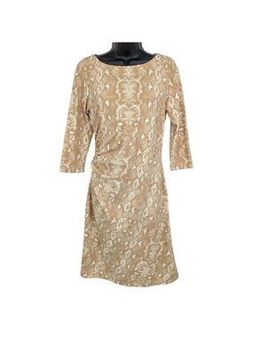 J. McLaughlin Snake Print Ruched Midi Dress Neutral Stretch Office Party  Small